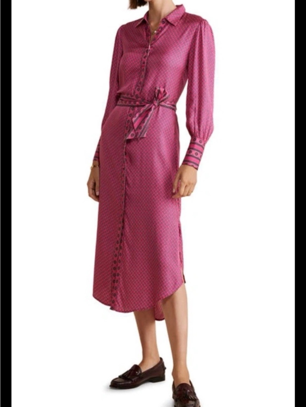 Vineyard Vines Pink Printed Midi Shirt Dress Silk Blend